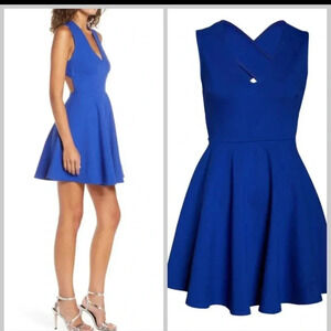Lulus Going Steady Blue Backless Skater Dress.